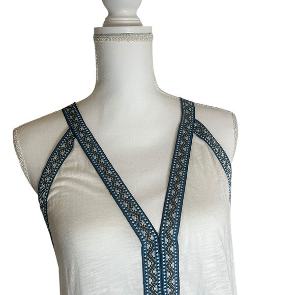 Elan Jordyn V-Neck Maxi Dress Boho Trim White Blue Sleeveless Beach Coverup L - Picture 6 of 8